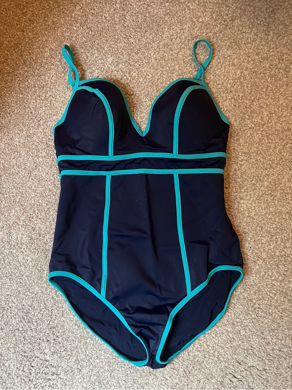 Spanx Navy One-Piece Swimsuit with Teal Piping
